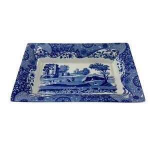 Spode Blue Italian Rectangular Tray Dish Black Backstamp Made in England